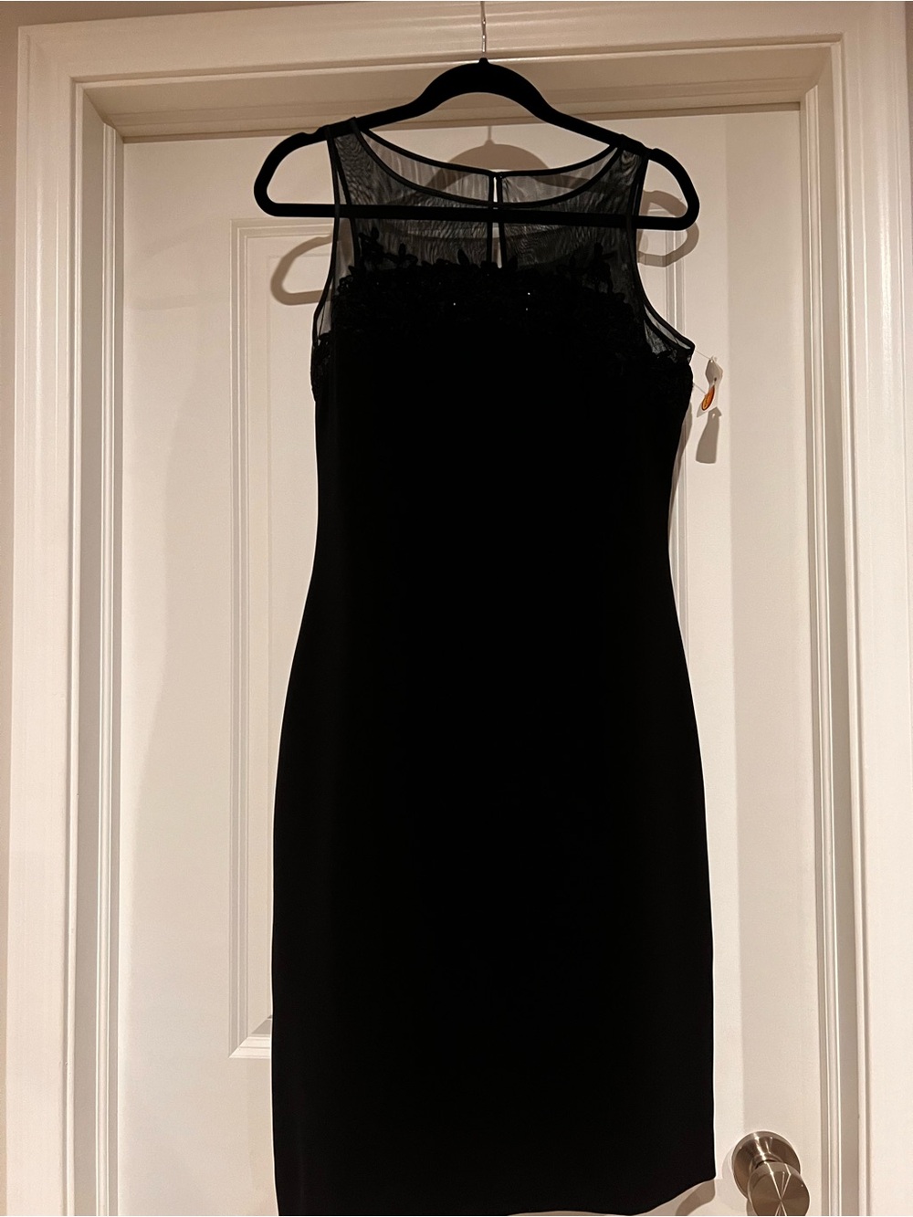 Talbots Black Illusion Neckline Embellished Floral Appliqué LBD